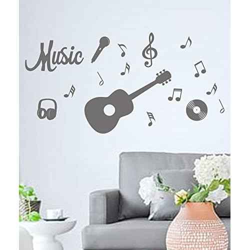 Guitar Music Wall Decal Sticker Musical Notes Music Notes Wall Decor Music Art Home Decor Vinyl Wall Mural Home Music Art Decoration Wall Stickers (1*Black+1*Grey)