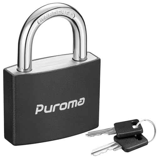 Puroma Lock Keyed Padlock, 1 Pack Aluminum Locks with 2 Keys Alike, 1.1 Inch Locker Lock 43mm Small Padlocks for Gate, Fence, Shed, Toolbox, School Gym Locker (Black)