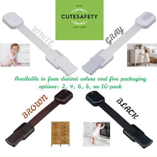 Child Safety Cabinet Locks (6 Pack) ? Adjustable Baby Proofing Strap Latches with Strong 3M Adhesive ? No Drill Childproof Locks for Drawers, Cabinets, Fridge, Door, Closet, Brown