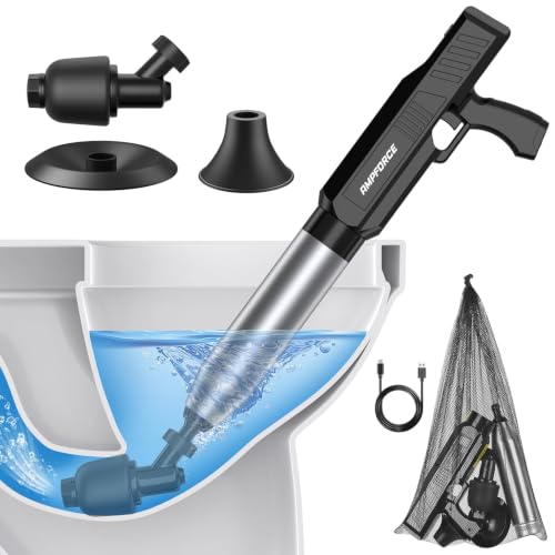 AMPFORCE Ink Black Electric Toilet Plunger High-Pressure Drain Unclogger