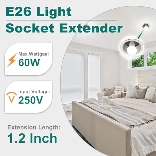 DiCUNO 4-Pack E26 Socket Extenders 1.2 Inch Short Light Socket Adapters