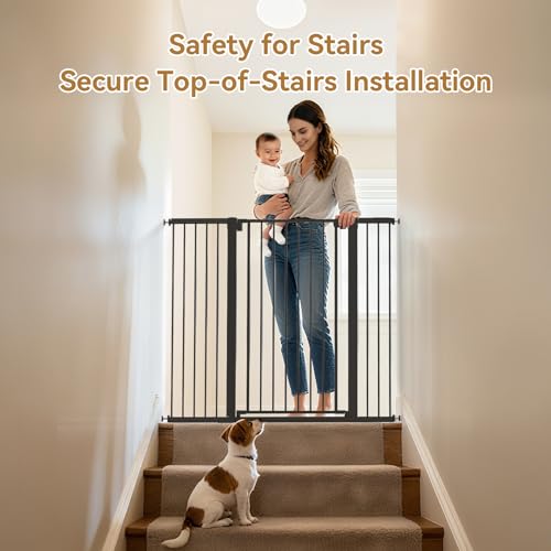 KODYRU 43-Inch Tall Adjustable Black Baby Gate, Extra-Wide Safety Barrier