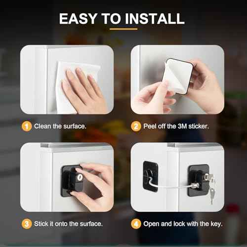 Fridge Lock, 2PCS Upgraded Refrigerator Lock for Freezer, Cabinets and Drawers, Air Fryer, Closets, Windows, Doors, Durable ABS with Adhesive Backing, Easy Install, No Tools Needed, Black