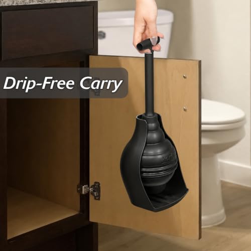 Korky BeehiveMAX Toilet Plunger & Holder in Black - Fits All Toilets