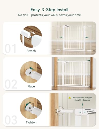 Babelio White Pressure Mount Baby Gate 30in Tall, 26-40in Wide, for Stairs & Doorways