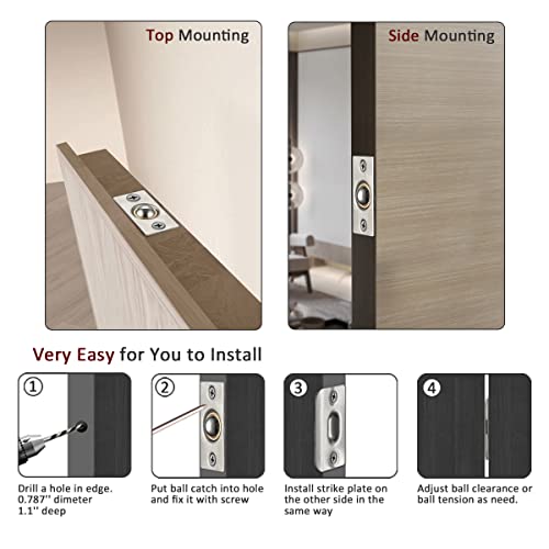 JQK Brushed Satin Stainless Steel Closet Door Ball Catch Hardware 2 Pack - Adjustable