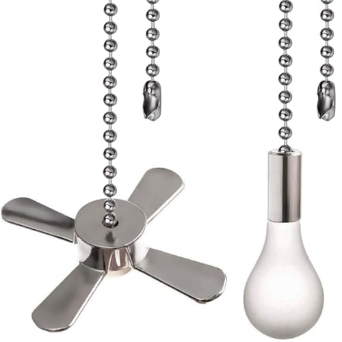 Nickel Ceiling Fan Pull Chain Ornaments Set with Light Bulb & Cord - 13.6 Inches