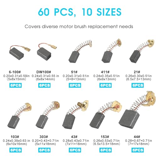 60 Pcs Electric Motor Carbon Brushes Kit for Power Tools Replacement Parts