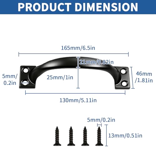 TamBee 2 Pack 6-1/2 Inch Black Metal Door Handles for Cabinets & Furniture