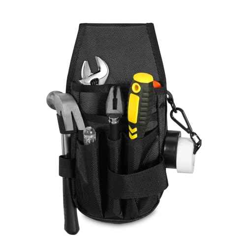 KENOBE 5-Pockets Tool Pouch, Black Tool Pouch Organization, Heavy-Duty Electrician Tool Pouches for Electrician, Carpenter, Construction, Technician, Side Belt Pouch, Small Electrician Holster