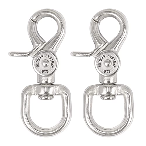 SHONAN 2.65 Inch Marine Grade Stainless Steel Trigger Snap Hooks - 2 Pack, Swivel Lobster Claw Clips for Dog Leash, Flag Pole, Camera Straps