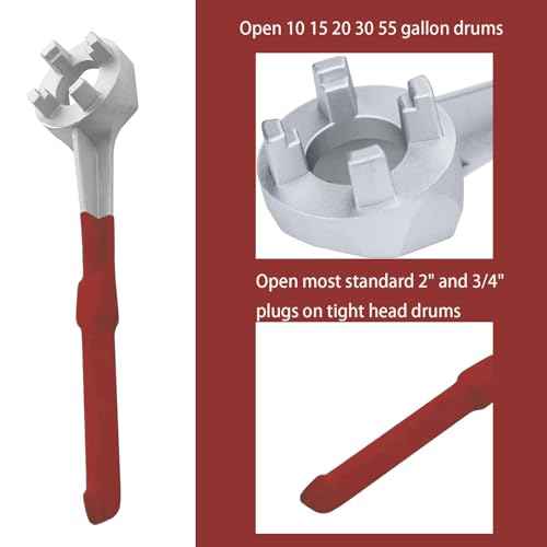 Aluminum Drum Wrench, Bung Wrench, Barrel Opener Tool for Opening 10 15 20 30 55 Gallon Drum, Fits 2" and 3/4" Bung Cap Red
