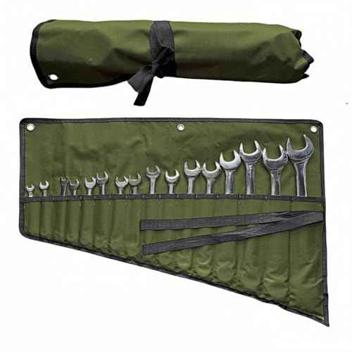 16 Pockets Wrench Roll Up Organizer, Wrench Bag and Tool Organizer Bag, Wrench Roll Up Pouch with Water Proof Oxford Cloth, Roll Up Tool Bag for Wrench Organization, Electrician Gifts