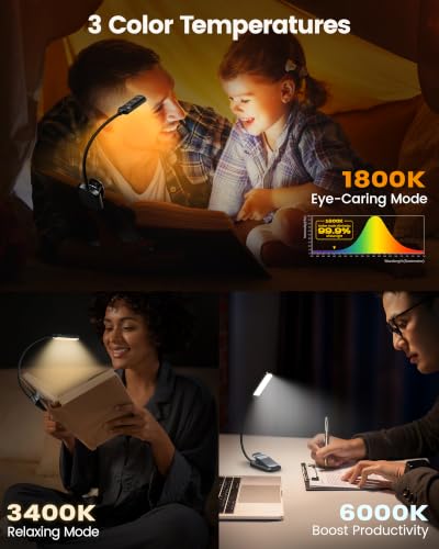 Glocusent Black 13 LED Book Reading Light, Night Reading Lamp, Gift for Book Lovers