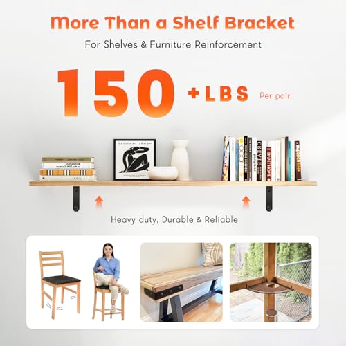 WINKER Heavy Duty Black Shelf Brackets 8 Pack 5 x 3 Inches Support Up to 35lb