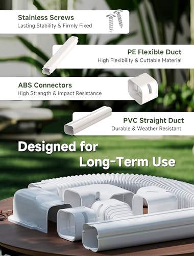 SMOQIO 3-Inch, 10Ft Mini Split Line Set Cover Kit with Straight Duct & Instructions