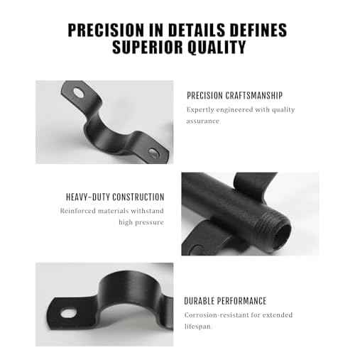 Black Durable U-Clamps Metal Pipe Clamps Double-hole U-shaped bracket clamp, carbon steel, black, fixed support, for DIY industrial style (Pack of 6) (1/2 inch)