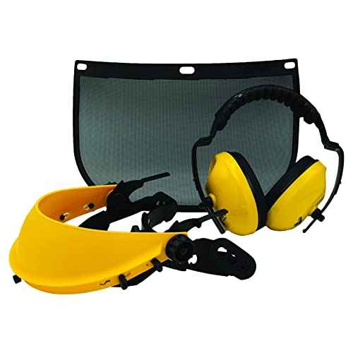 FORESTER Face Protection Equipment Kit - Visor Face Shield Ear Muffs Personal Protective Equipment Safety Gear Landscaping Tools Masks for Construction Workers Yard Work Accessories - Black and Yellow