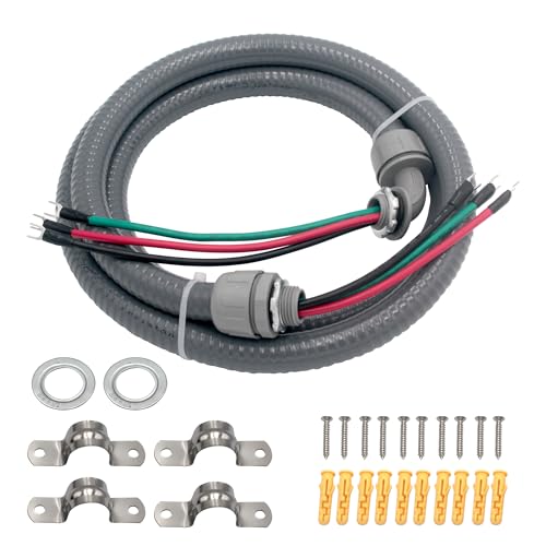 TAUROX 4FT Liquid Tight Electrical Conduit Kit 1/2-Inch, 3 Conductor 10 Gauge Wire, Outdoor Flexible Nonmetallic Power Whip with Ground