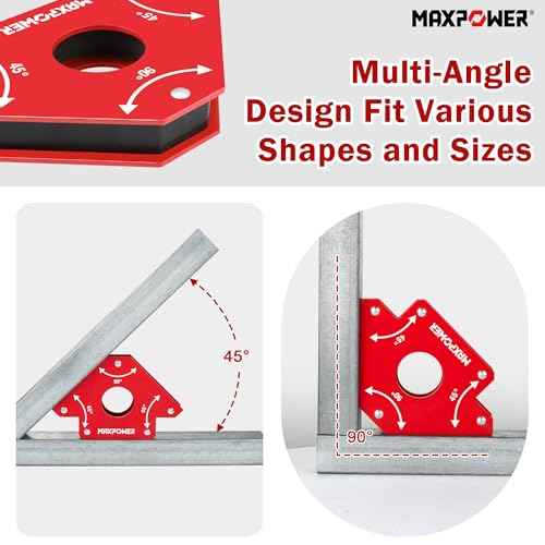 MAXPOWER Welding Magnets, 2-piece Welding Magnet Set, 75 LBS Holding Power Welding Accessories, 45¡Æ and 90¡Æ Angle Welding Magnet Holder for Welding Work
