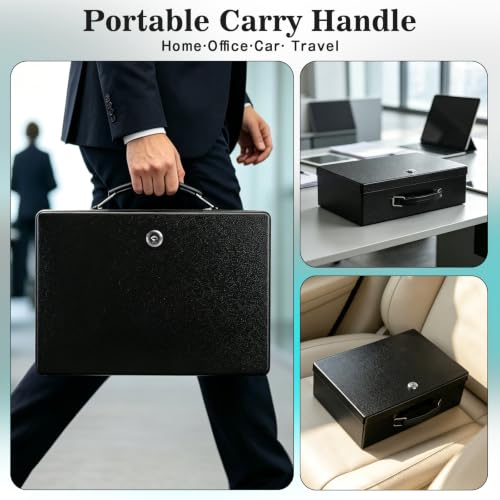 Large Fireproof Document Safe Box with Key Lock - Black, xydled