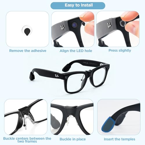 BonFook HiBloks Smart Glasses Accessories for Ray-Ban Meta, with 1 Pair of Anti-Slip Ear Grips, 15PC LED Light Blocking Stickers and 1 PC Nose Pad Grip Holder Kit for Wayfarer/Skyler(Gen 1&Gen 2)