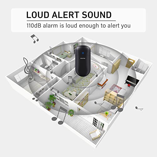 SECRUI Wireless Doorbell Kit with 2 Receivers & Waterproof Push Button, 1000ft Range, 52 Chimes, 110dB, Black (2 Receivers, 1 Button)