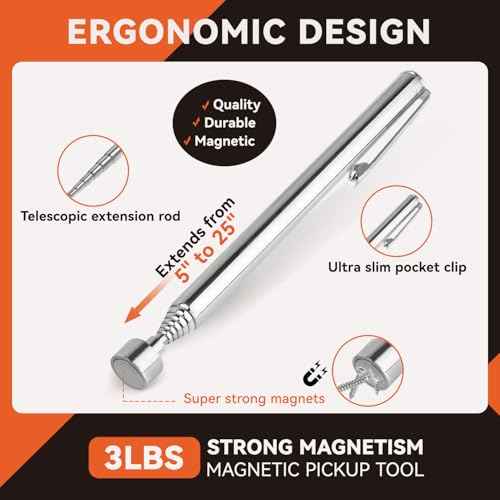 4 Pack Telescoping Magnet Pick-up Tool Set with Magnetic Parts Tray, Extendable Magnetic Pick Up Tools & Flexible Magnet Pickup Tool