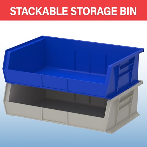 AkroBins 30255 Stackable Storage Bins 11x16x5 in Black - 6 Pack, Hanging/Stacking