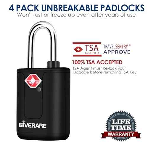 4 Pack TSA Approved Travel Luggage Locks with Keys, Keyed Suitcase Padlock, Zipper Small Locks, TSA Accepted Compatible Padlocks for Suitcase, Backpack, Gym Locker, Jewelry Box, Anti Theft-Black