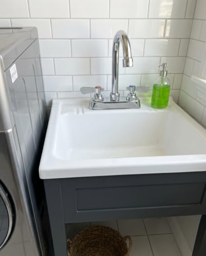 Phivan 4-Inch Center Utility Sink Faucet with 3-1/2" Gooseneck Spout Deck Mount