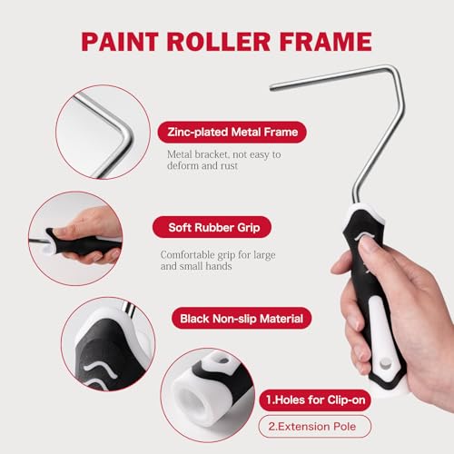 Mister Rui 13-Piece Mini Paint Roller Kit with Frame, Tray & Brushes - 4 Inch