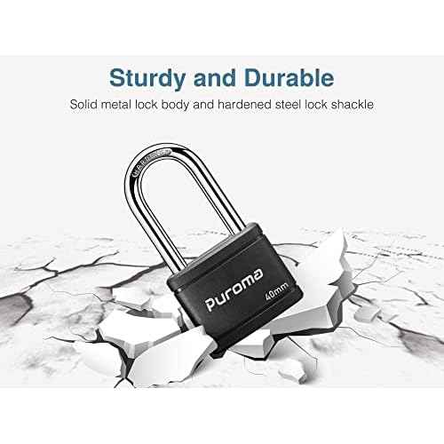 Puroma Keyed Padlock with 2 Keys Alike, 1.8 Inch Locker Lock 40mm Heavy-Duty Locks for Gate Fence Hasp Cabinet Toolbox School Gym Locker (Black)