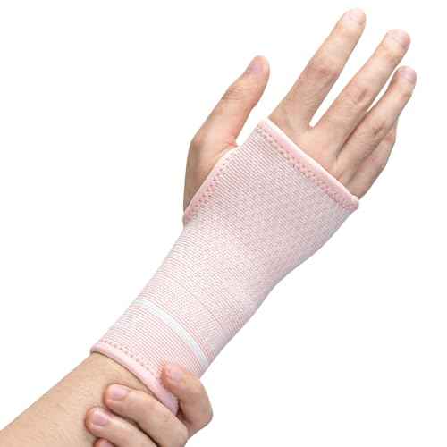 INDEEMAX Copper Wrist Compression Sleeve 1 Pair, Comfortable Hand Brace Support for Arthritis, Tendonitis, Sprains, Workout, Carpal Tunnel - Left & Right - Women and Men (Pink, S)