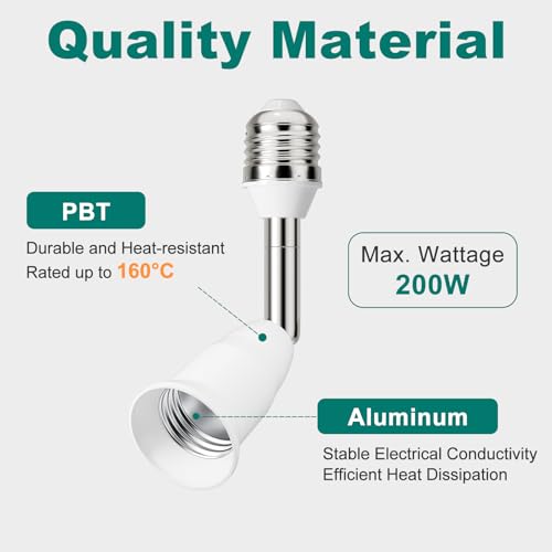 DiCUNO 2-Pack Light Socket Extender 4.5 Inch, 350° Adjustable E26 Bulb Socket