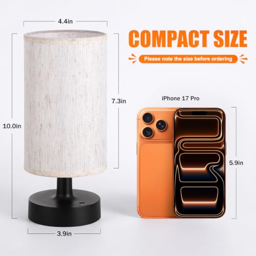 Beige Cordless Table Lamp with 4000mAh Rechargeable Battery - 10 Inch, Touch Dimming, Home Decor