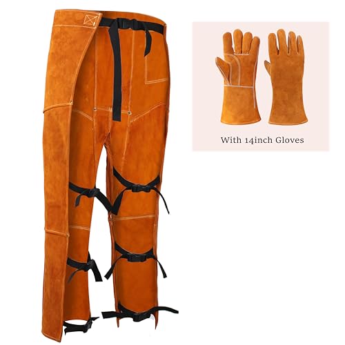 Heavy Duty Split Leather Welding Pants - Heat & Flame Resistant Leg Protection, Adjustable Sizes