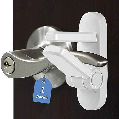 Childproof Door Lever Lock Baby safety locks for doors (1 Pack) Improved door safety for kids, 3M Adhesive No Drilling Child Safety Door Handle Lock. Simple Install, No Tools Needed (White, 1)