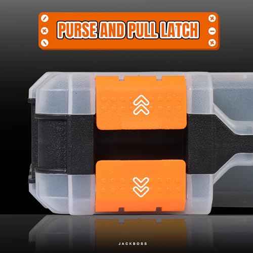 Tool Box with Transparent Lid, Double Side 34-Compartments Organizer Box with Removable Dividers for Hardware, Screws, Bolts, Nails, Beads, Jewelry and Fishing Accessories, Orange, 2 Pack