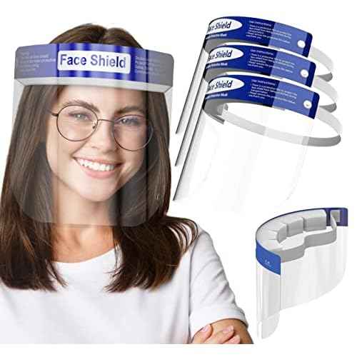 Face Shield | 10 Pack | Clear Plastic Face Shields for Women, Men & Kids, Anti-Fog, Lightweight Reusable Face Shield Mask, Safety Visor Cover with Comfortable Sponge & Elastic Band