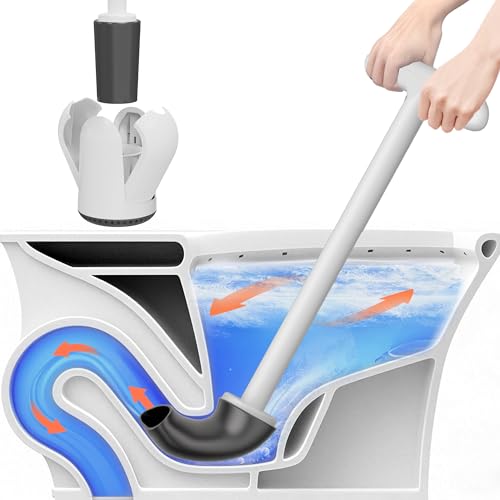 White Wall-Mounted Toilet Plunger with Holder | Upgraded Dual Handle Design
