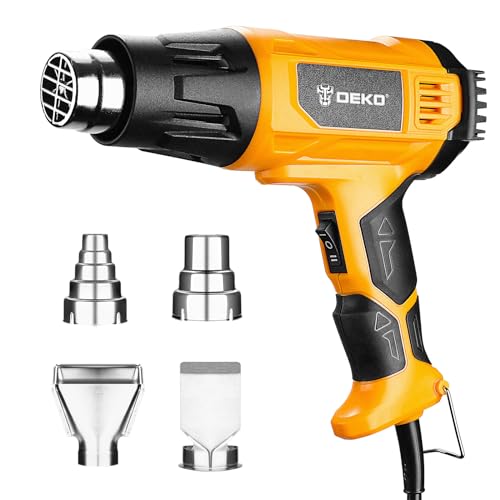 DEKOPRO Heat Gun, 1500W Hot Air Gun Kit with Variable Temperature Control, 716¢µ-1112¢µ£¨380¡É-600¡ɣ©£¬Heat Guns with Overload Protection & 4 Nozzles for Crafts, Shrinking PVC, Stripping Pain