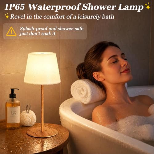 Kakanuo Rechargeable Waterproof Shower Lamp - Wood Grain, 11in Cordless Bathroom Light