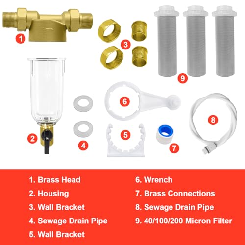 Purilitzs Spin Down Sediment Filter 40/100/200 Micron - Reusable Inline Water Filter for Whole House