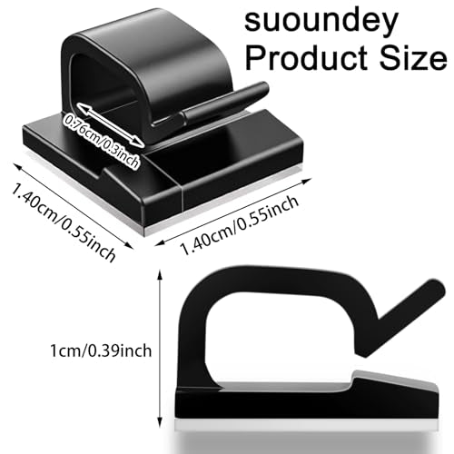 Suoundey 100PCS Black Cable Clips Adhesive Wire Organizer Cord Holders
