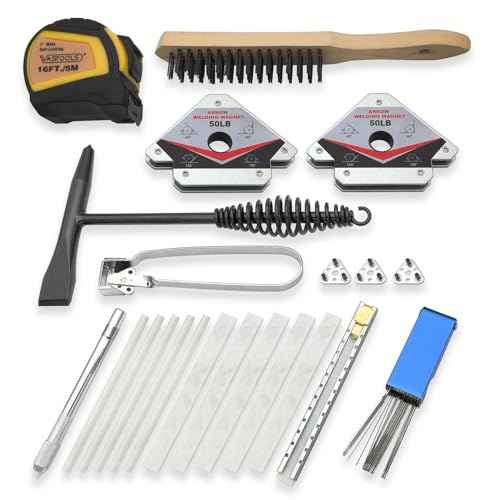 Welding Accessories,22pc,Chipping Hammer, Welding Soapstone Holder,16'x 1"Tape measures,50LB Welding Magnet,Triple Flint Torch Striker,3"Torch Cleaner,Wire Brush 11"