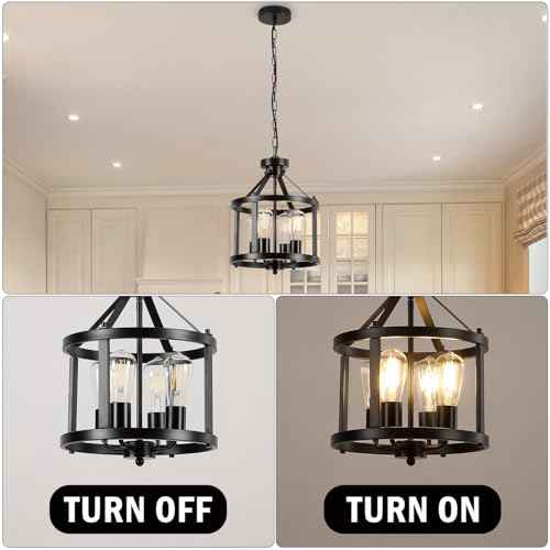 Black Farmhouse Chandelier, 4-Light Pendant Lights Over Kitchen Island, Industrial Chandelier Ceiling Hanging Light Fixtures for Entryway Dining Room Foyer Hallway Living Room, Adjustable Height