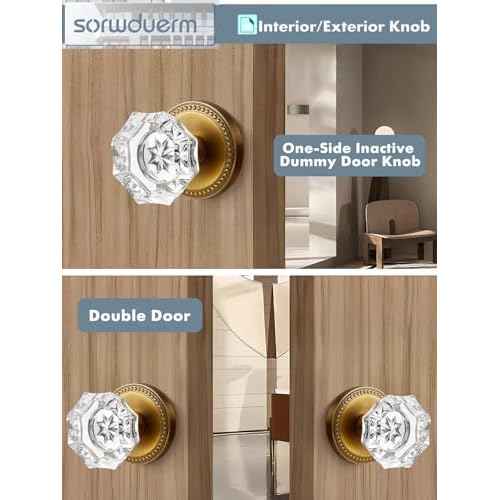 Antique Brass Door Knobs Crystal Door Knob Dummy Door Knobs Glass Interior Dummy Handle Single Sided Decorative 2 Pack