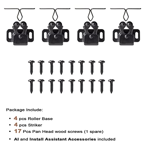 Keenkee Black Nickel Cabinet Latch Double Roller Catch 4 Pack - Spring Loaded, Easy Install