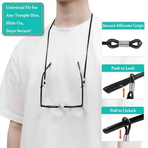Extra Long Glasses Strap String with Secure Grip for Thick & Thin Arms - Holder around neck for Reading glasses